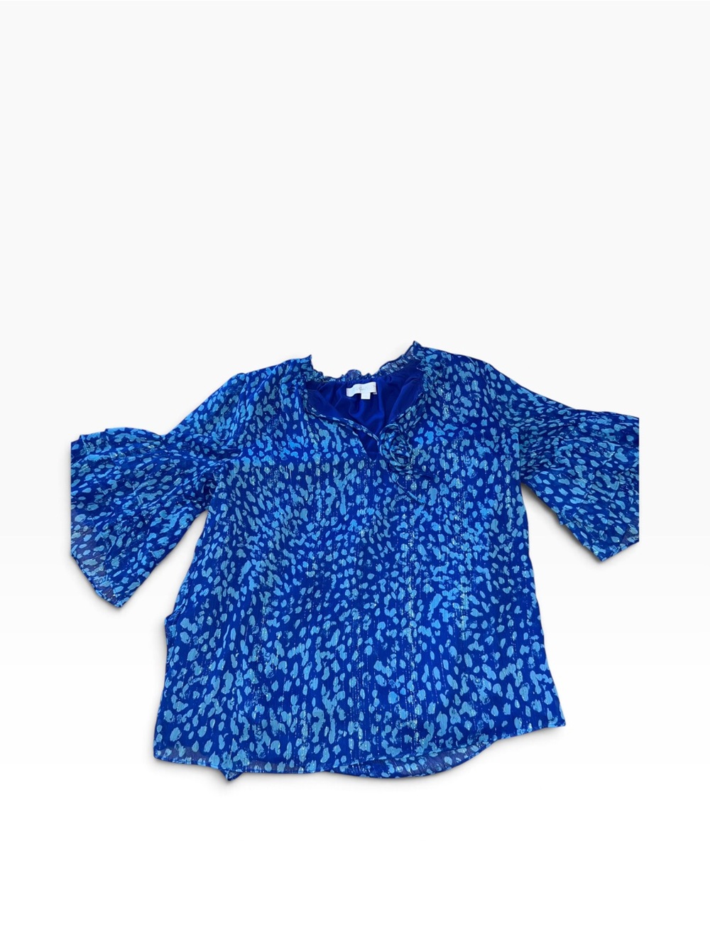 Women’s SugarLips Blue Printed V-Neck Blouse Small